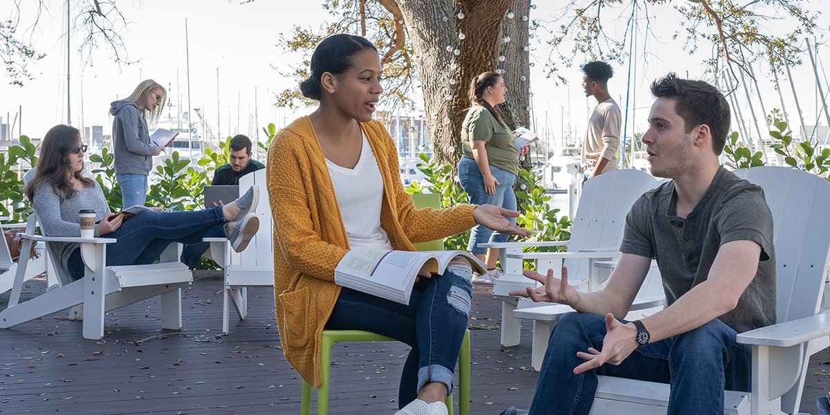 Students on the USF St. Petersburg campus