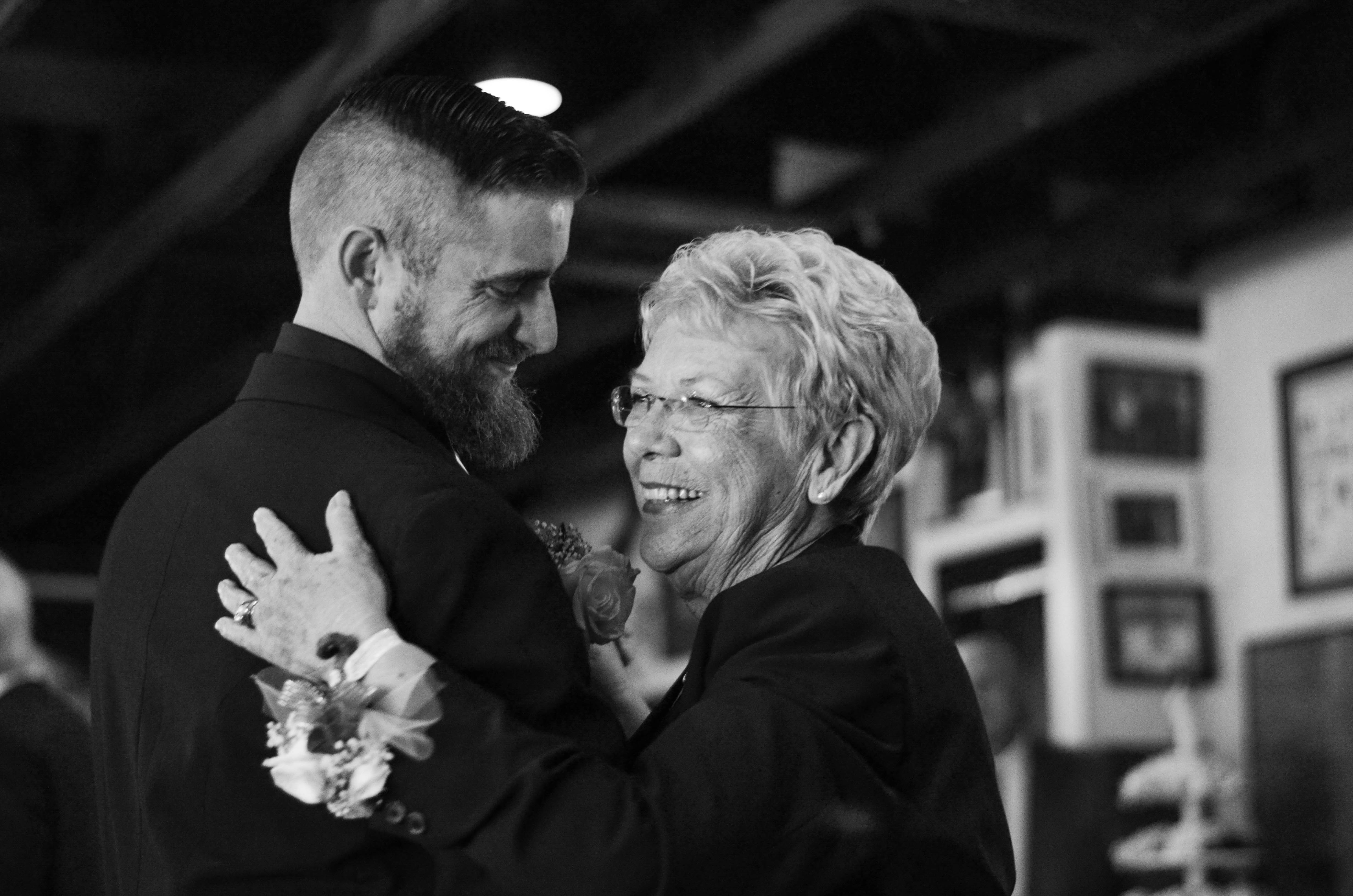 Dorothy McNeill dances with her veteran son at his wedding.