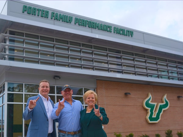 USF President Rhea Law, J.D. Porter and USF Foundation CEO Jay Stroman