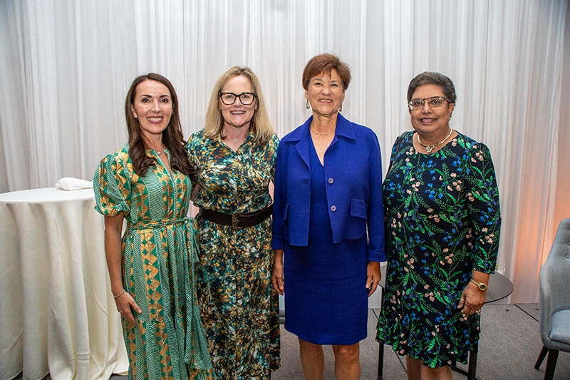 WLP Executive Director Lauren Gstalder, Community Leadership Award recipient Mindy Murphy, Lifetime Achievement Award recipient Alex Sink and Green and Gold Award recipient Mona Jain,